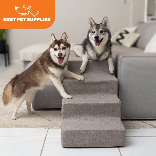 image:imageBest Pet Supplies Dog Stairs amp Steps Foam Steps for Small Dogs amp Cats NonSlip Indoor Balanced Pet Step Support Dog Ramp No Assembly Gray 5Step 225inch HeightAsh Gray Linen