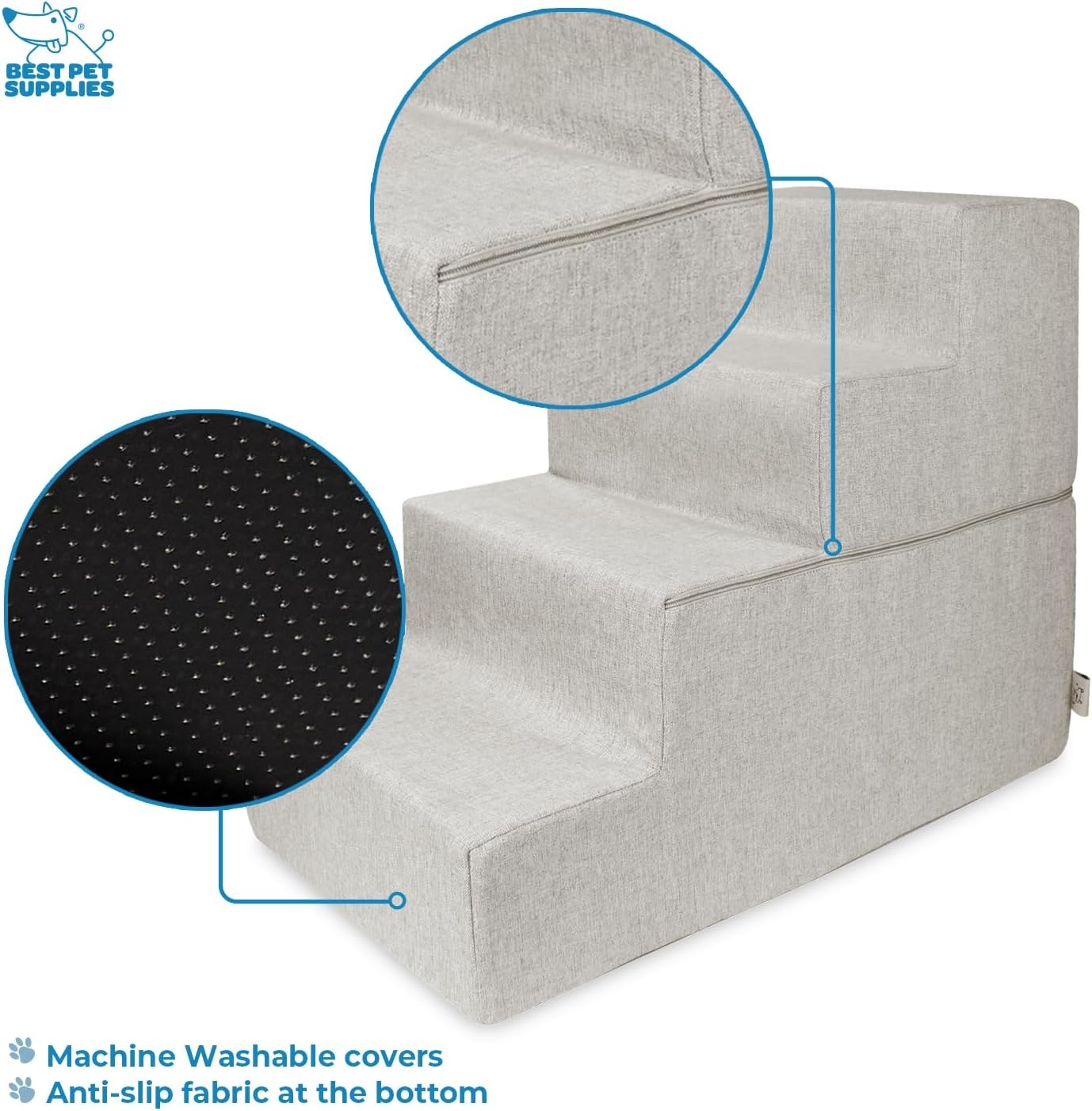 image:imageBest Pet Supplies Dog Stairs amp Steps Foam Steps for Small Dogs amp Cats NonSlip Indoor Balanced Pet Step Support Dog Ramp No Assembly Gray 5Step 225inch HeightSand