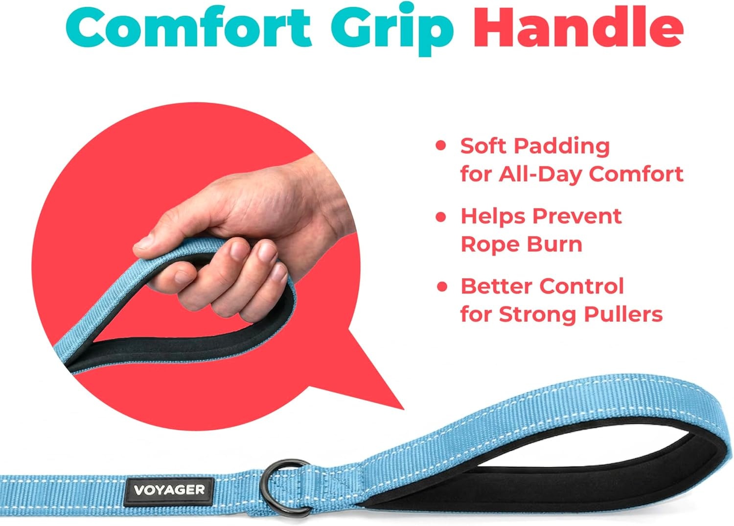 image:imageBest Pet Supplies Voyager Reflective Dog Leash or Collar with Neoprene Handle for Small Medium and Large Breed Puppies Cute and Heavy Duty for Walking Running and Training Blue Leash SLeash Baby Blue