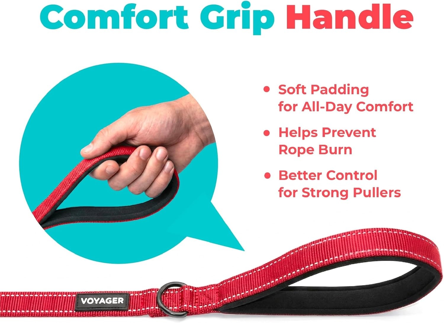 image:imageBest Pet Supplies Voyager Reflective Dog Leash or Collar with Neoprene Handle for Small Medium and Large Breed Puppies Cute and Heavy Duty for Walking Running and Training Blue Leash SLeash Red