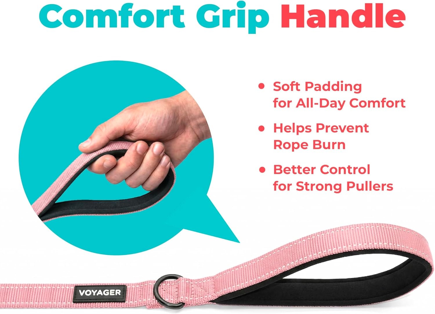 image:imageBest Pet Supplies Voyager Reflective Dog Leash or Collar with Neoprene Handle for Small Medium and Large Breed Puppies Cute and Heavy Duty for Walking Running and Training Blue Leash SLeash Soft Pink