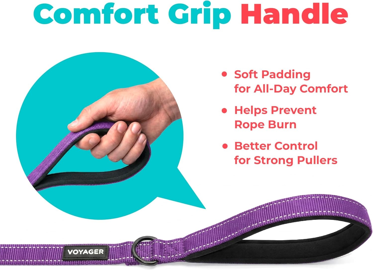 image:imageBest Pet Supplies Voyager Reflective Dog Leash or Collar with Neoprene Handle for Small Medium and Large Breed Puppies Cute and Heavy Duty for Walking Running and Training Blue Leash SLeash Purple