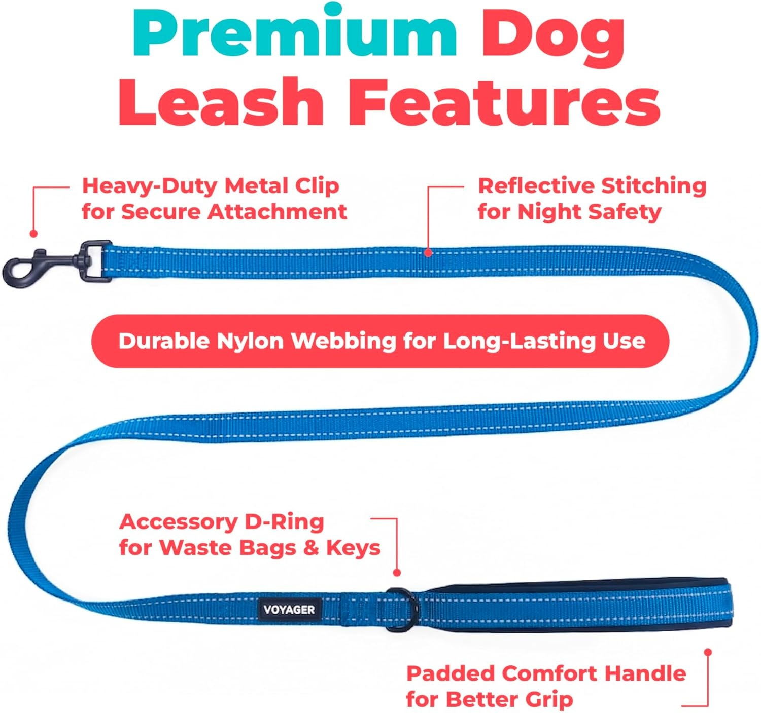 image:imageBest Pet Supplies Voyager Reflective Dog Leash or Collar with Neoprene Handle for Small Medium and Large Breed Puppies Cute and Heavy Duty for Walking Running and Training Blue Leash SLeash Royal Blue
