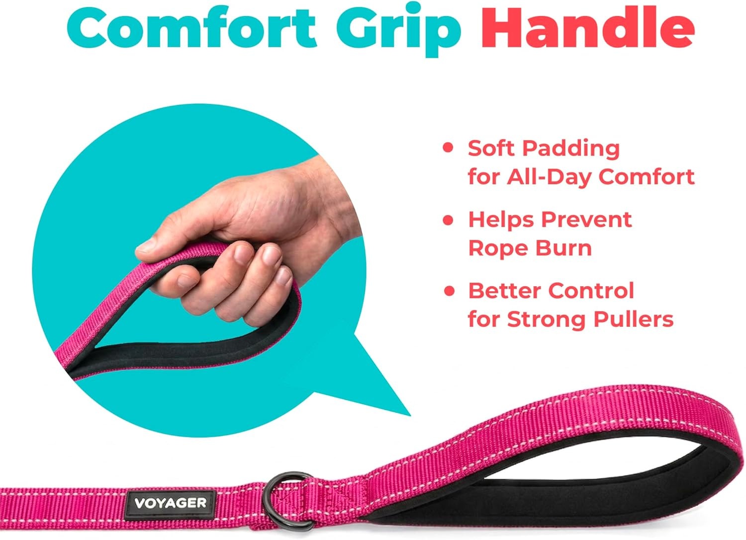 image:imageBest Pet Supplies Voyager Reflective Dog Leash or Collar with Neoprene Handle for Small Medium and Large Breed Puppies Cute and Heavy Duty for Walking Running and Training Blue Leash SLeash Fuchsia