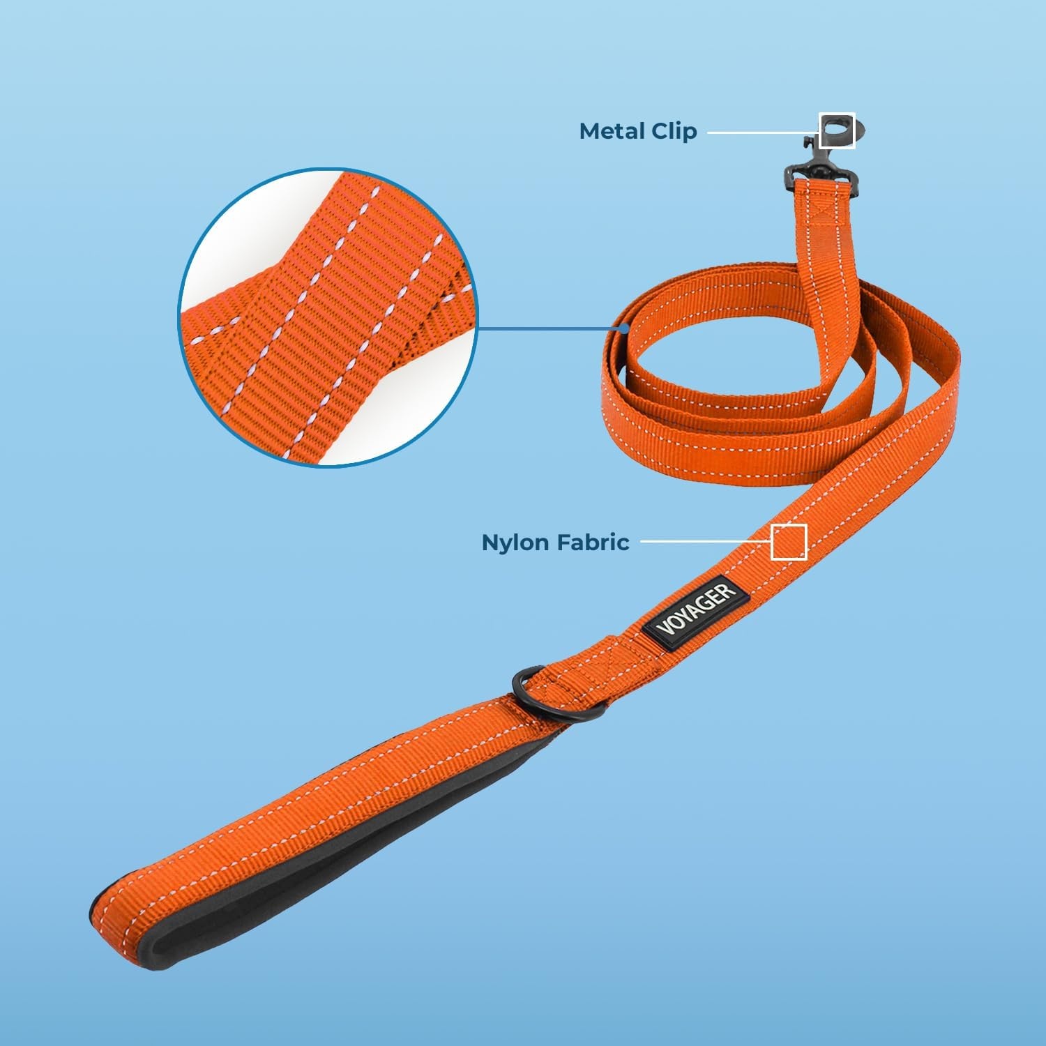 image:imageBest Pet Supplies Voyager Reflective Dog Leash or Collar with Neoprene Handle for Small Medium and Large Breed Puppies Cute and Heavy Duty for Walking Running and Training Blue Leash SLeash Orange
