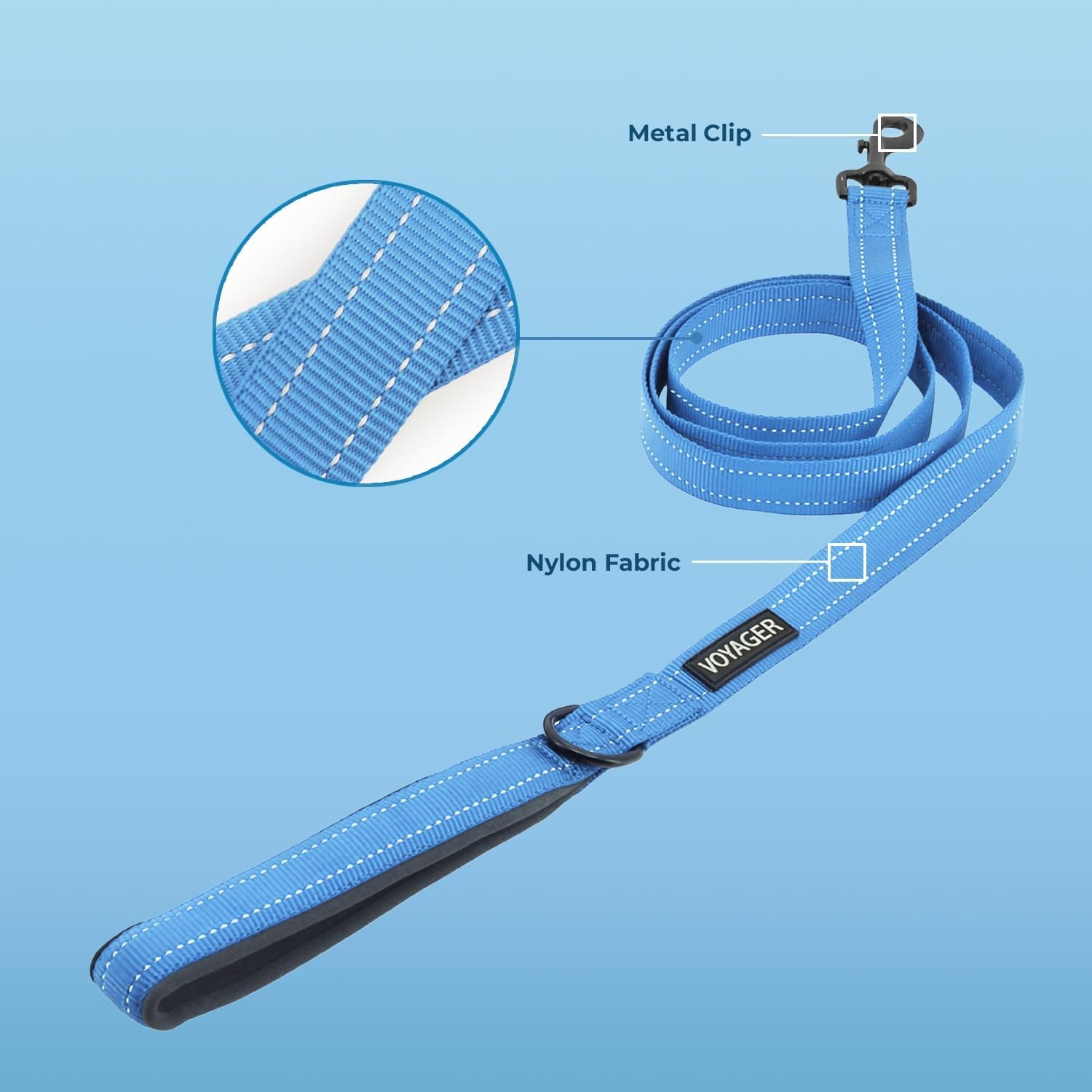 image:imageBest Pet Supplies Voyager Reflective Dog Leash or Collar with Neoprene Handle for Small Medium and Large Breed Puppies Cute and Heavy Duty for Walking Running and Training Blue Leash SLeash Baby Blue
