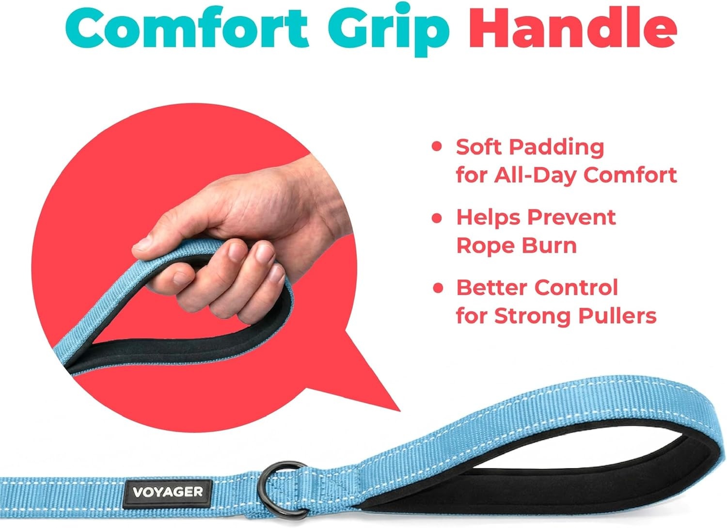 image:imageBest Pet Supplies Voyager Reflective Dog Leash or Collar with Neoprene Handle for Small Medium and Large Breed Puppies Cute and Heavy Duty for Walking Running and Training Blue Leash SLeash Baby Blue