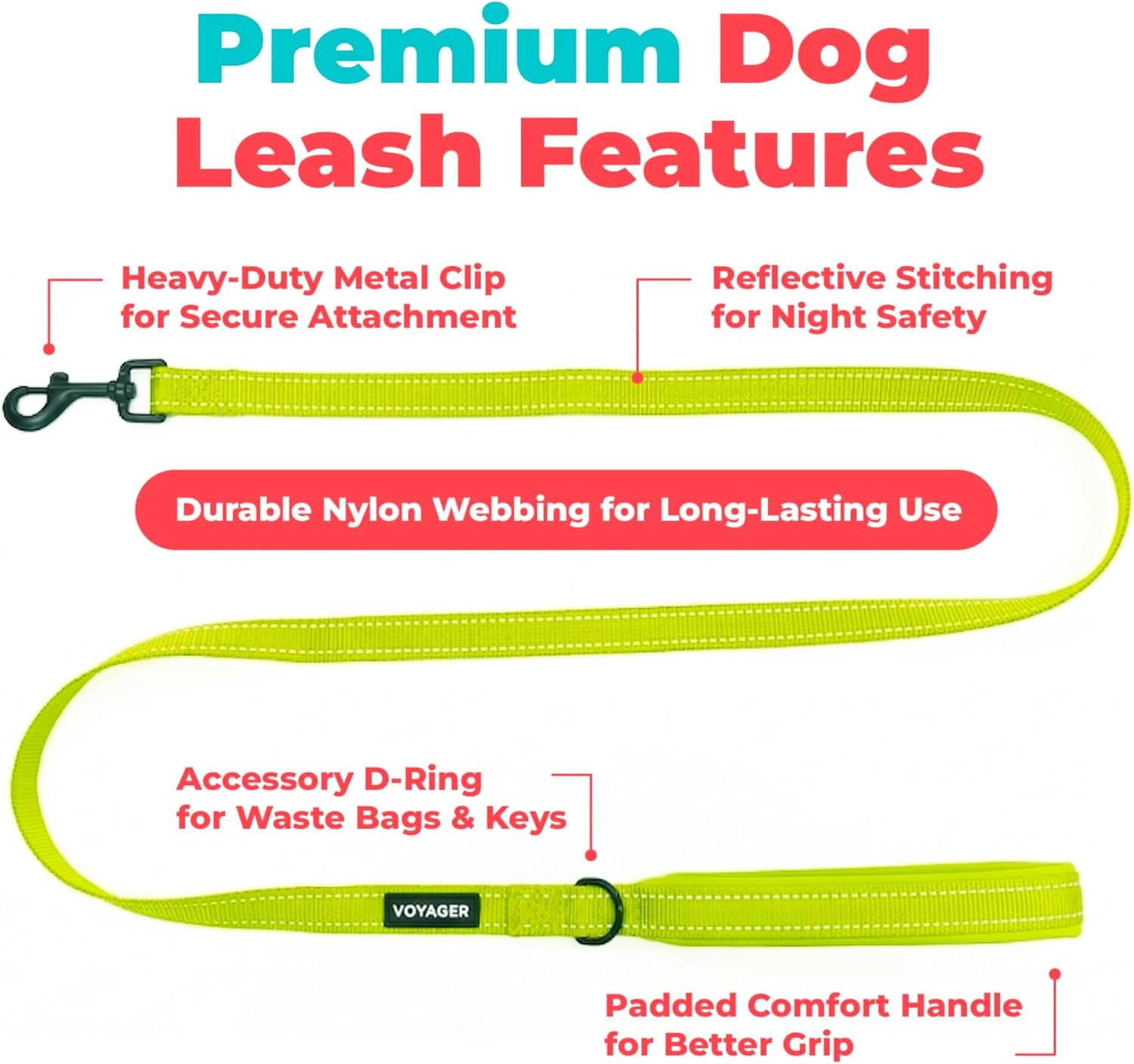 image:imageBest Pet Supplies Voyager Reflective Dog Leash or Collar with Neoprene Handle for Small Medium and Large Breed Puppies Cute and Heavy Duty for Walking Running and Training Blue Leash SLeash Lime Green
