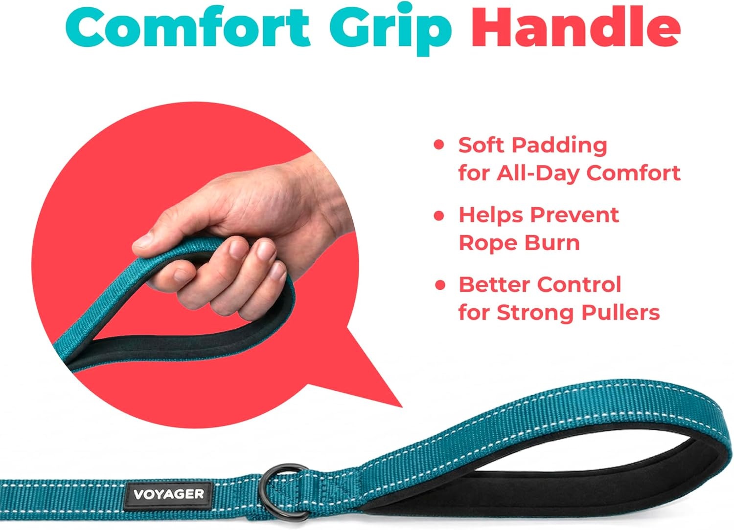 image:imageBest Pet Supplies Voyager Reflective Dog Leash or Collar with Neoprene Handle for Small Medium and Large Breed Puppies Cute and Heavy Duty for Walking Running and Training Blue Leash SLeash Turquoise