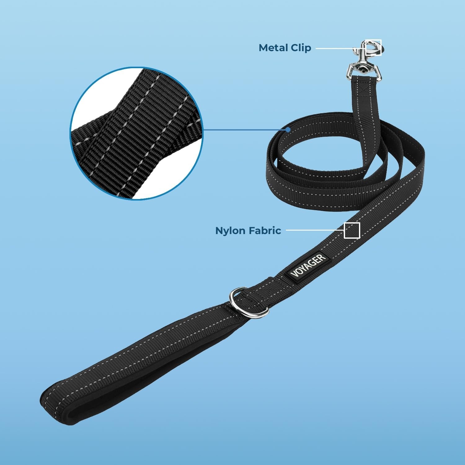 image:imageBest Pet Supplies Voyager Reflective Dog Leash or Collar with Neoprene Handle for Small Medium and Large Breed Puppies Cute and Heavy Duty for Walking Running and Training Blue Leash SLeash Black