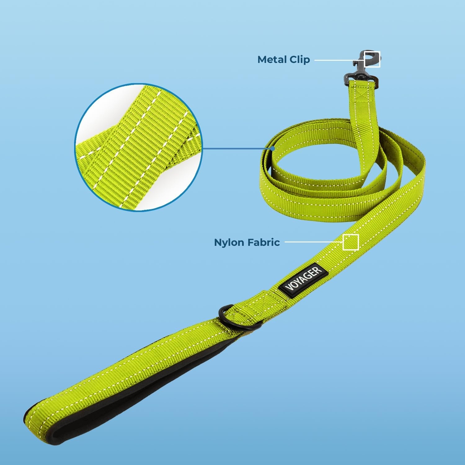 image:imageBest Pet Supplies Voyager Reflective Dog Leash or Collar with Neoprene Handle for Small Medium and Large Breed Puppies Cute and Heavy Duty for Walking Running and Training Blue Leash SLeash Lime Green