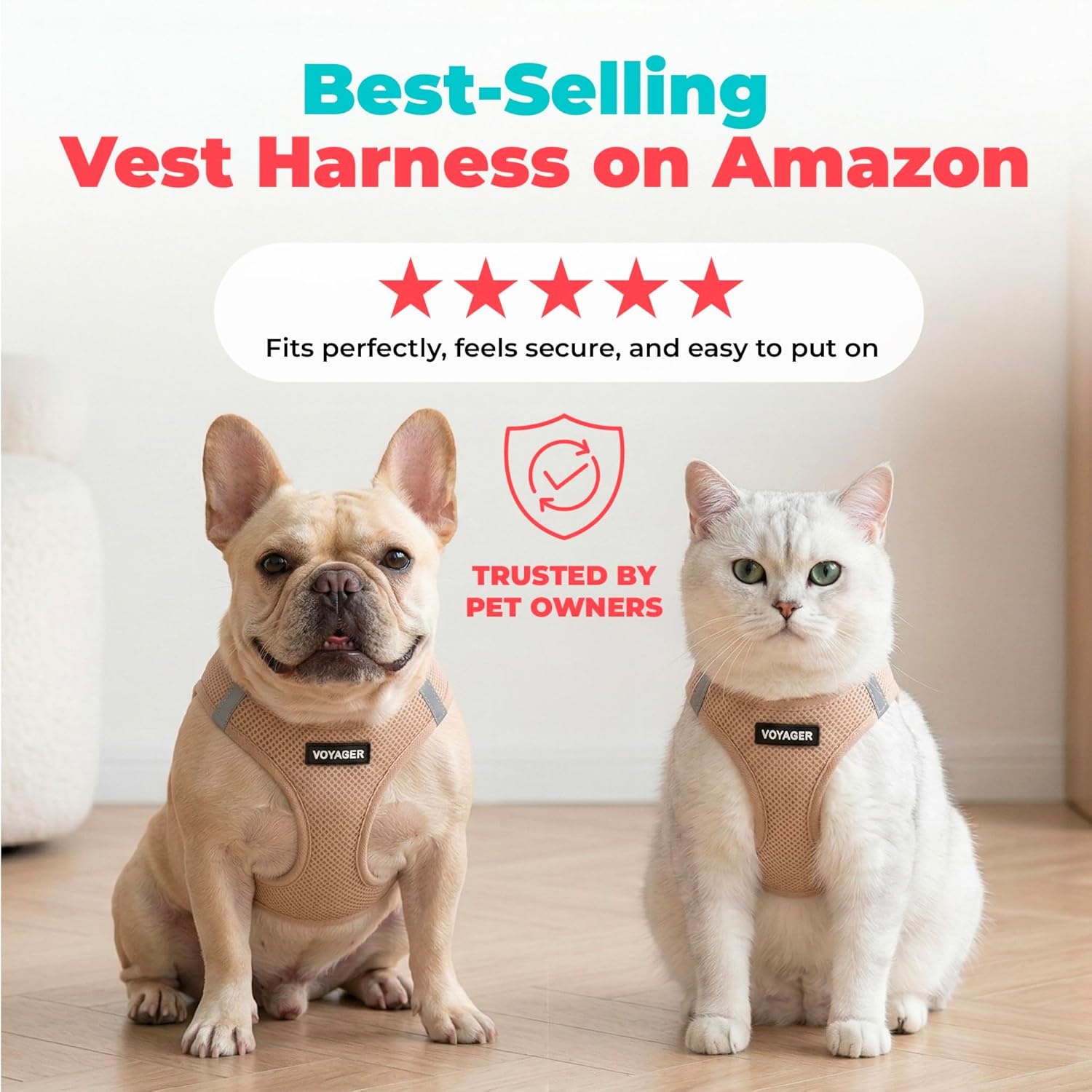 image:imageBest Pet Supplies Voyager Stepin Air Harness All Weather Mesh Reflective No Pull Harness for Dogs Cats Secure with Hook amp Loop Fastener Buckle Double DRings Fuchsia SHarness Khaki