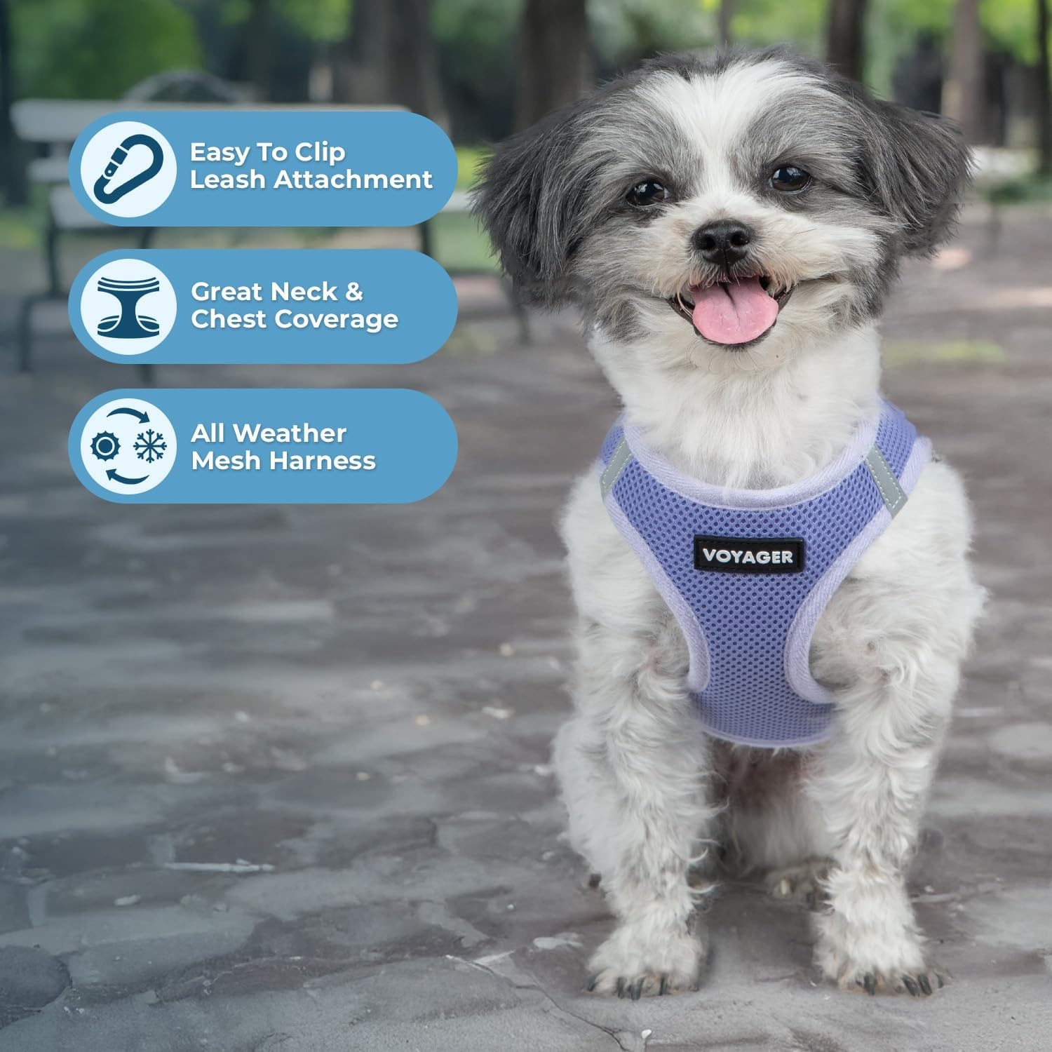 image:imageBest Pet Supplies Voyager Stepin Air Harness All Weather Mesh Reflective No Pull Harness for Dogs Cats Secure with Hook amp Loop Fastener Buckle Double DRings Fuchsia SHarness Lavender