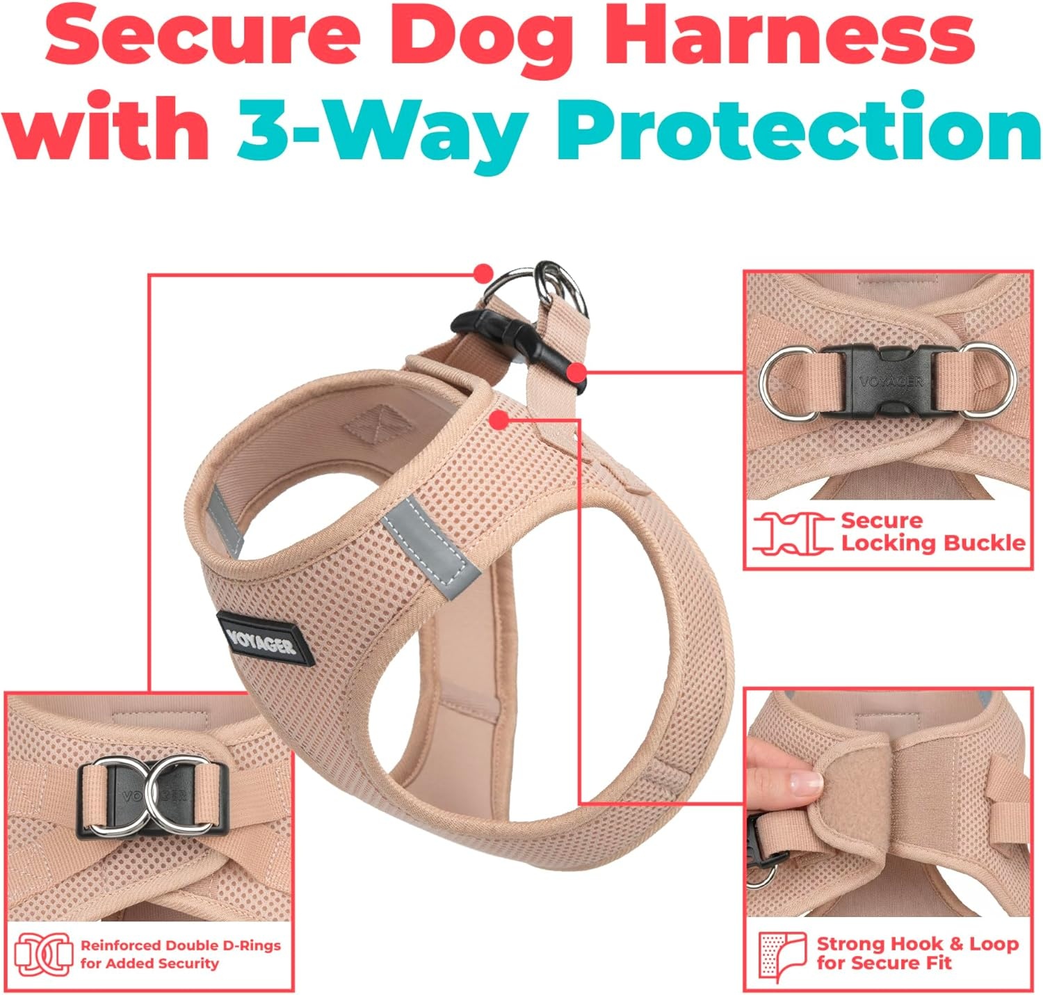 image:imageBest Pet Supplies Voyager Stepin Air Harness All Weather Mesh Reflective No Pull Harness for Dogs Cats Secure with Hook amp Loop Fastener Buckle Double DRings Fuchsia SHarness Khaki