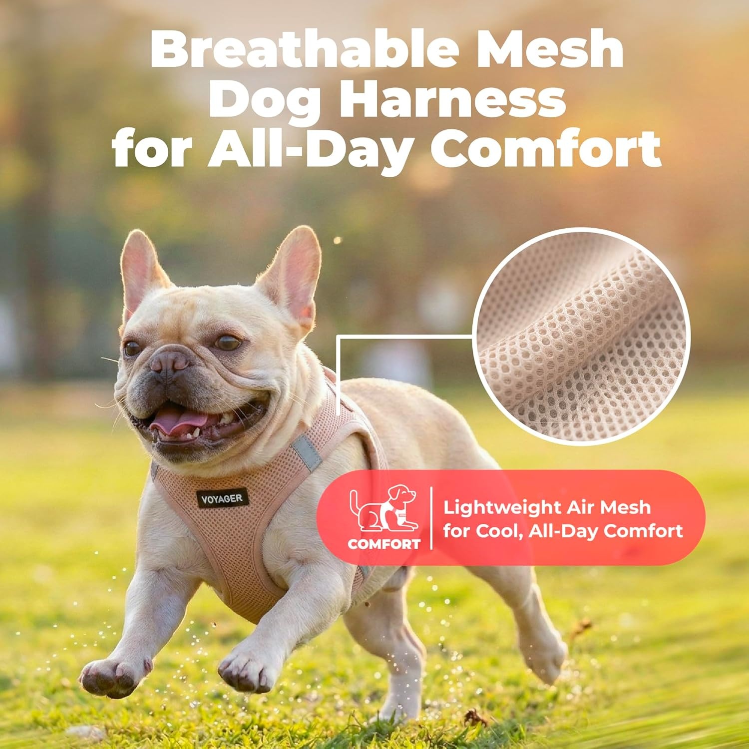 image:imageBest Pet Supplies Voyager Stepin Air Harness All Weather Mesh Reflective No Pull Harness for Dogs Cats Secure with Hook amp Loop Fastener Buckle Double DRings Fuchsia SHarness Khaki