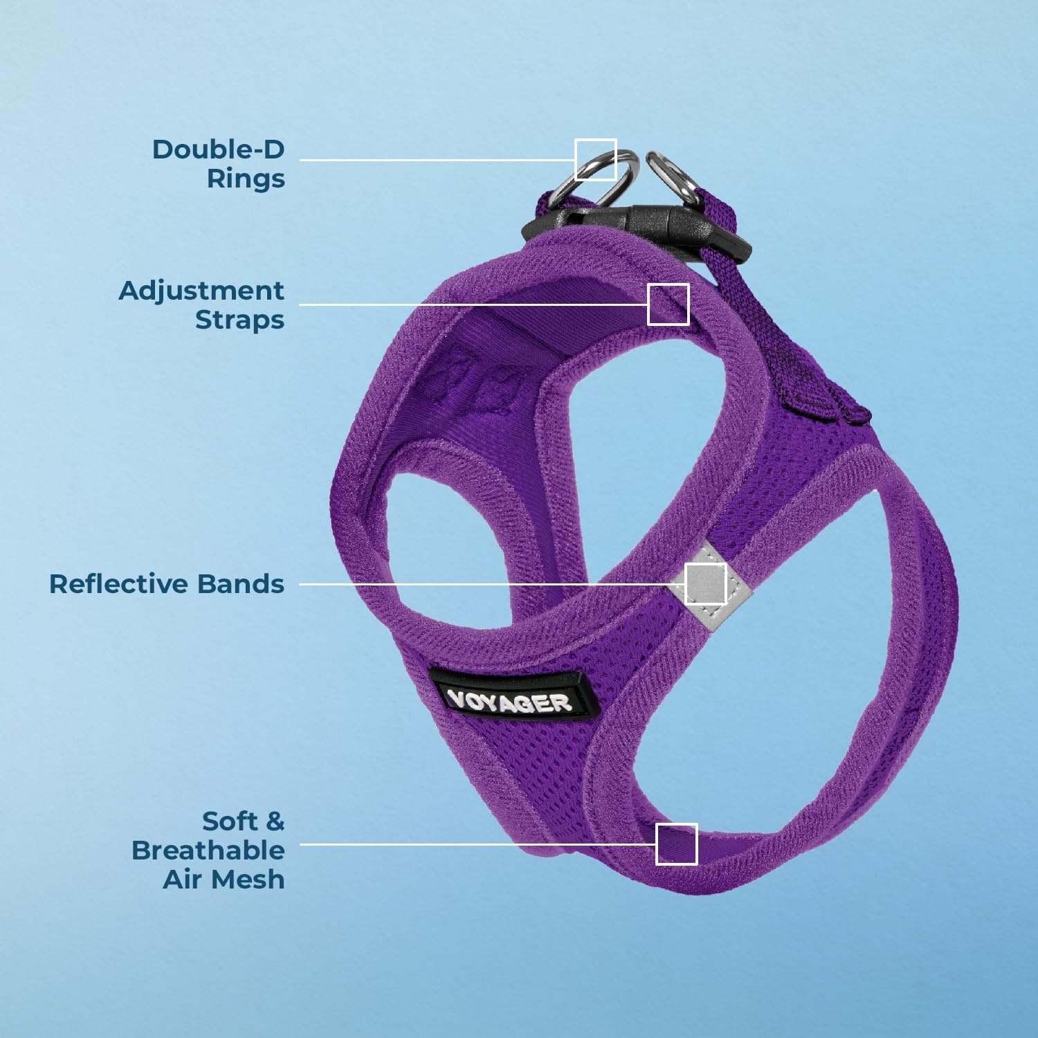 image:imageBest Pet Supplies Voyager Stepin Air Harness All Weather Mesh Reflective No Pull Harness for Dogs Cats Secure with Hook amp Loop Fastener Buckle Double DRings Fuchsia SHarness Purple