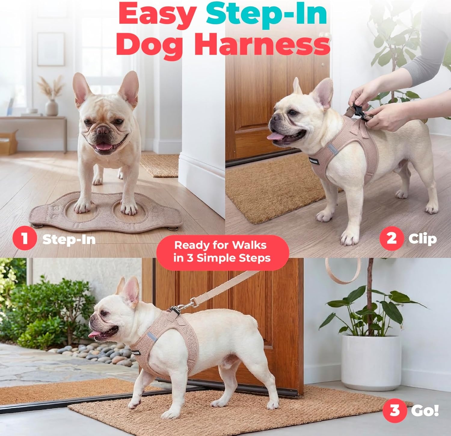 image:imageBest Pet Supplies Voyager Stepin Air Harness All Weather Mesh Reflective No Pull Harness for Dogs Cats Secure with Hook amp Loop Fastener Buckle Double DRings Fuchsia SHarness Khaki