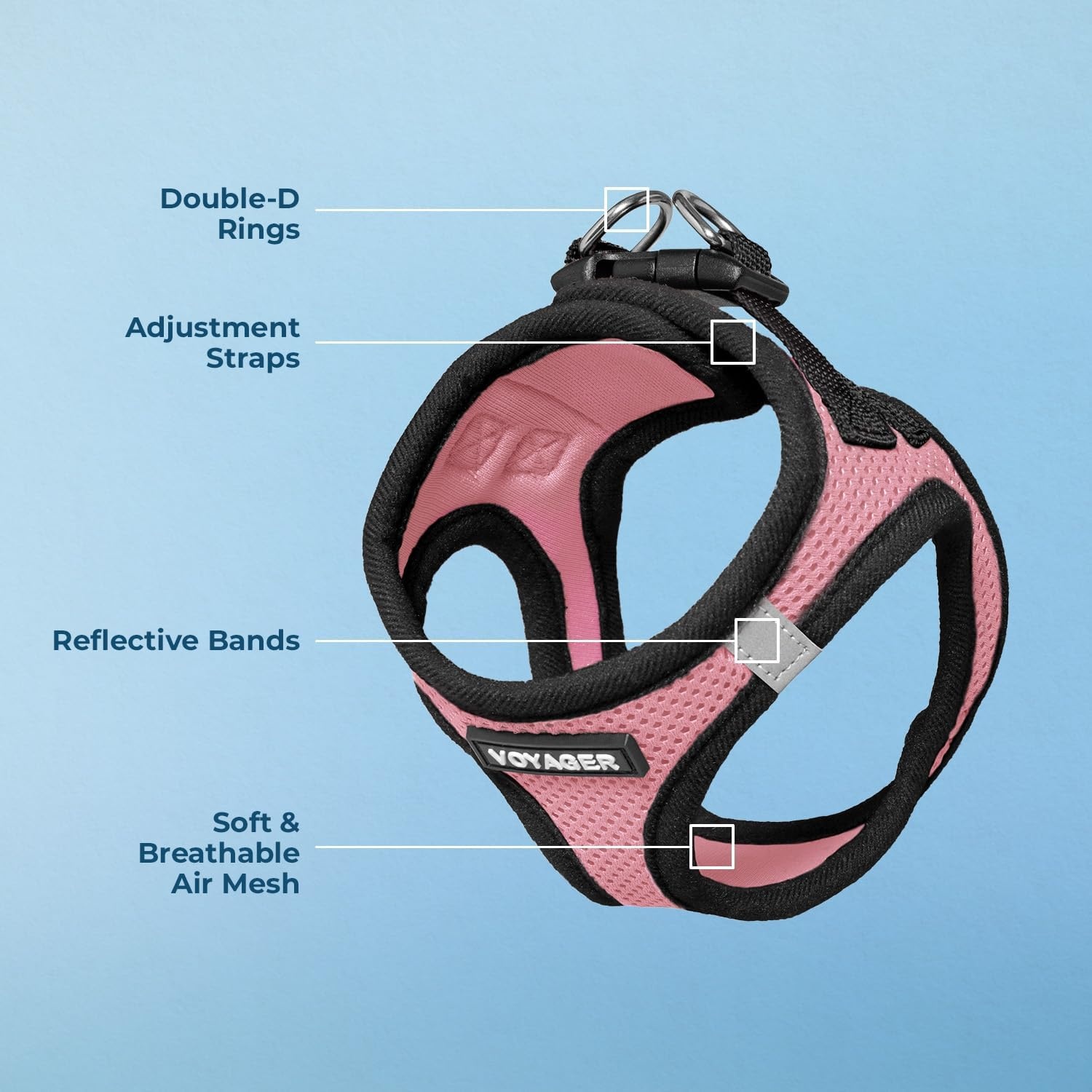 image:imageBest Pet Supplies Voyager Stepin Air Harness All Weather Mesh Reflective No Pull Harness for Dogs Cats Secure with Hook amp Loop Fastener Buckle Double DRings Fuchsia SHarness PinkBlack Trim