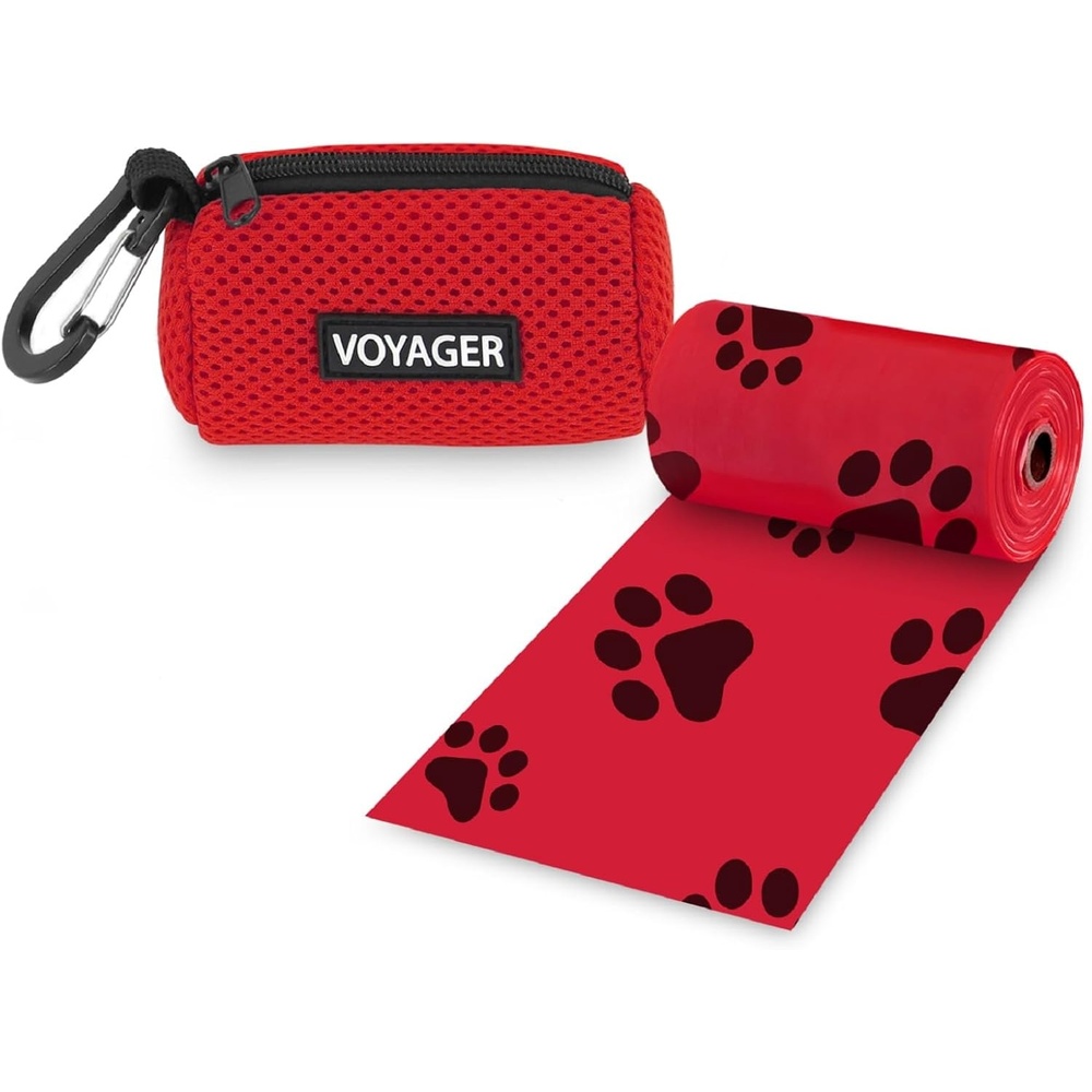 image:imageBest Pet Supplies 2Pack Dog Poop Bag Holder Leash Attachment Color Reusable Mesh Dispenser Pouch for Travel Walking Park and Outdoor Use Soft and Durable with ClipOn Mesh Baby BlueMesh Red