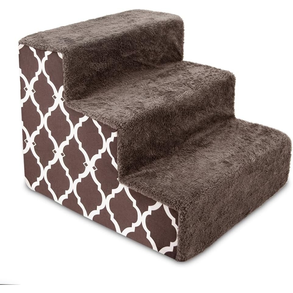 image:imageBest Pet Supplies Dog Stairs amp Steps Foam Steps for Small Dogs amp Cats NonSlip Indoor Balanced Pet Step Support Dog Ramp No Assembly Gray 5Step 225inch HeightBrown Lattice Print