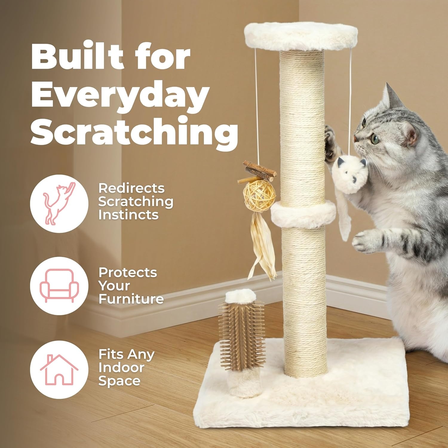 image:imageBest Pet Supplies Catify Cat Scratcher Fun Interactive Scratchers Posts Poles Claw Safe Furniture Saver Indoor Play Support Natural Cat Behaviors Heavy Duty LShape H 19Beige Scratching Post H 33