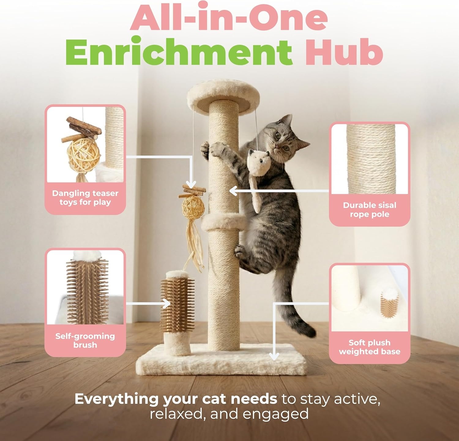 image:imageBest Pet Supplies Catify Cat Scratcher Fun Interactive Scratchers Posts Poles Claw Safe Furniture Saver Indoor Play Support Natural Cat Behaviors Heavy Duty LShape H 19Beige Scratching Post H 33