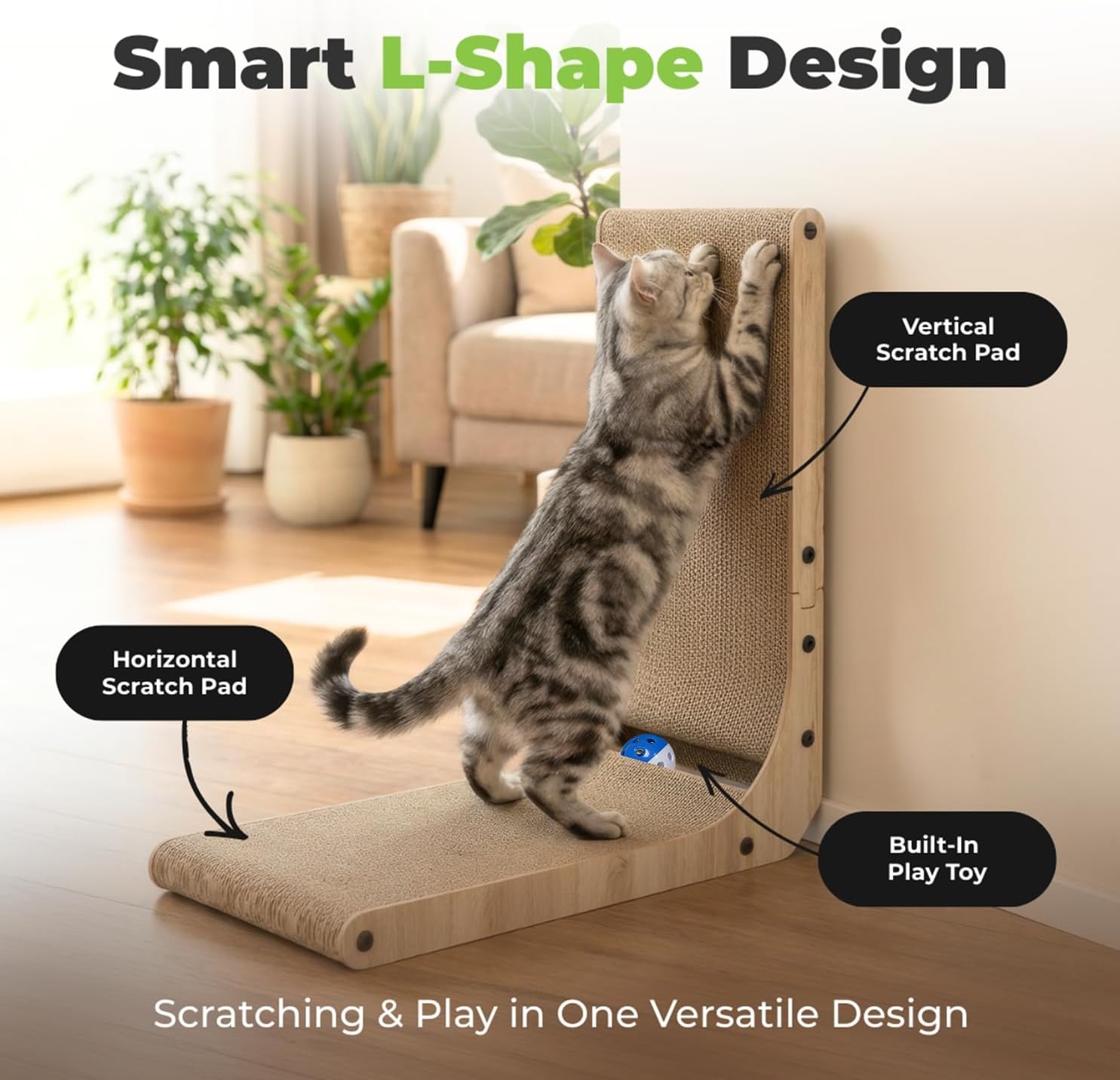 image:imageBest Pet Supplies Catify Cat Scratcher Fun Interactive Scratchers Posts Poles Claw Safe Furniture Saver Indoor Play Support Natural Cat Behaviors Heavy Duty LShape H 19LShape H 19