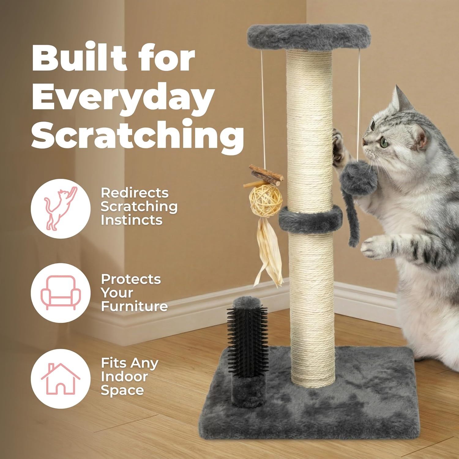 image:imageBest Pet Supplies Catify Cat Scratcher Fun Interactive Scratchers Posts Poles Claw Safe Furniture Saver Indoor Play Support Natural Cat Behaviors Heavy Duty LShape H 19Gray Scratching Post H 25