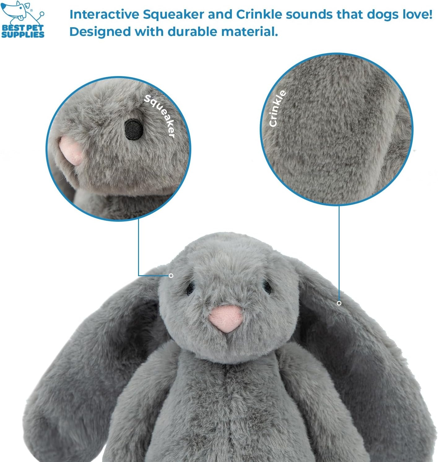 image:imageBest Pet Supplies Interactive Squeaky Dog Chew Toy Ideal Dog Toys for Chewers Small Medium amp Large Dogs and Fetch Lovers Crinkle Duck Blue LargeBunny Gray