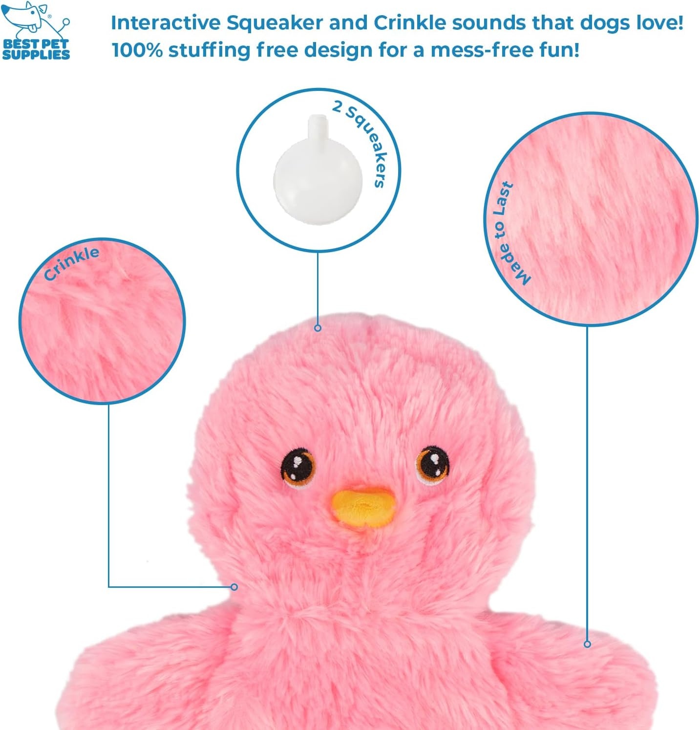 image:imageBest Pet Supplies Interactive Squeaky Dog Chew Toy Ideal Dog Toys for Chewers Small Medium amp Large Dogs and Fetch Lovers Crinkle Duck Blue LargeCrinkle Chicken Pink