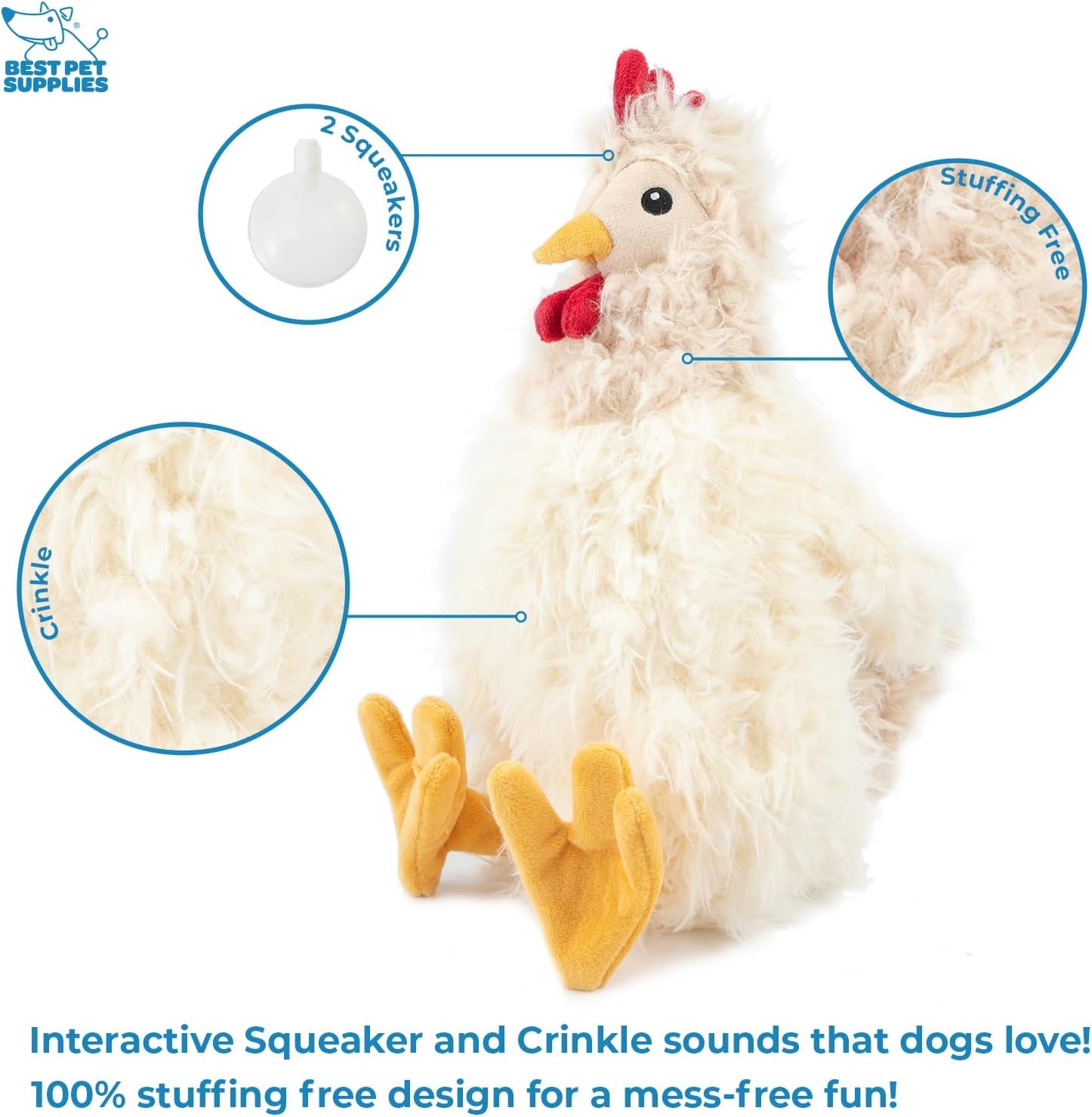 image:imageBest Pet Supplies Interactive Squeaky Dog Chew Toy Ideal Dog Toys for Chewers Small Medium amp Large Dogs and Fetch Lovers Crinkle Duck Blue LargeCrinkle Chicken Beige