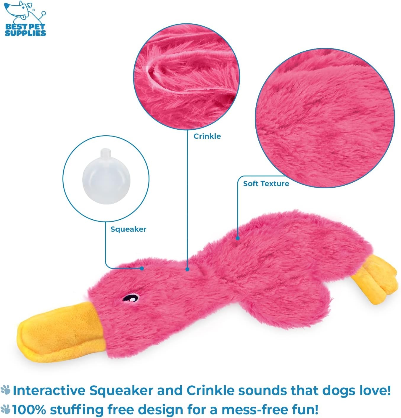 image:imageBest Pet Supplies Interactive Squeaky Dog Chew Toy Ideal Dog Toys for Chewers Small Medium amp Large Dogs and Fetch Lovers Crinkle Duck Blue LargeCrinkle Duck Light Pink