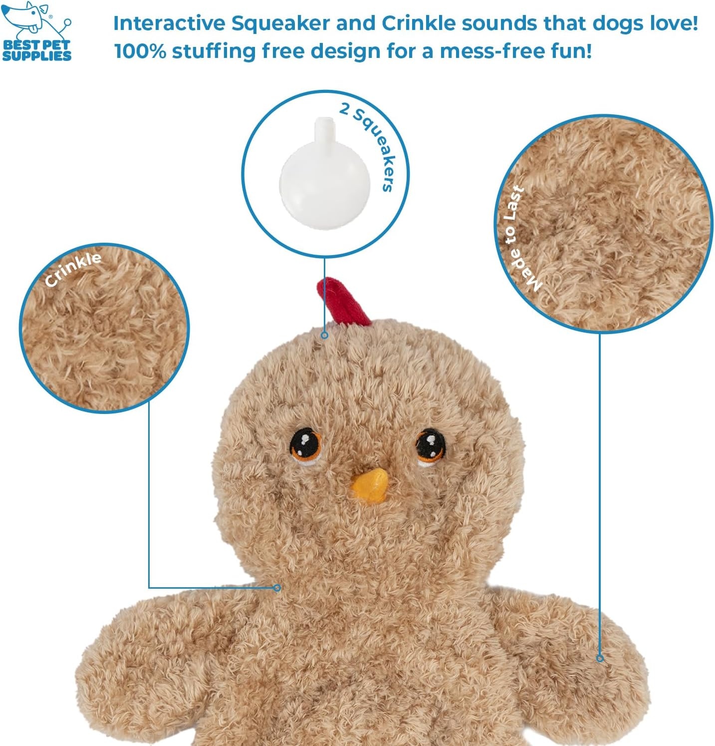 image:imageBest Pet Supplies Interactive Squeaky Dog Chew Toy Ideal Dog Toys for Chewers Small Medium amp Large Dogs and Fetch Lovers Crinkle Duck Blue LargeCrinkle Chicken Khaki