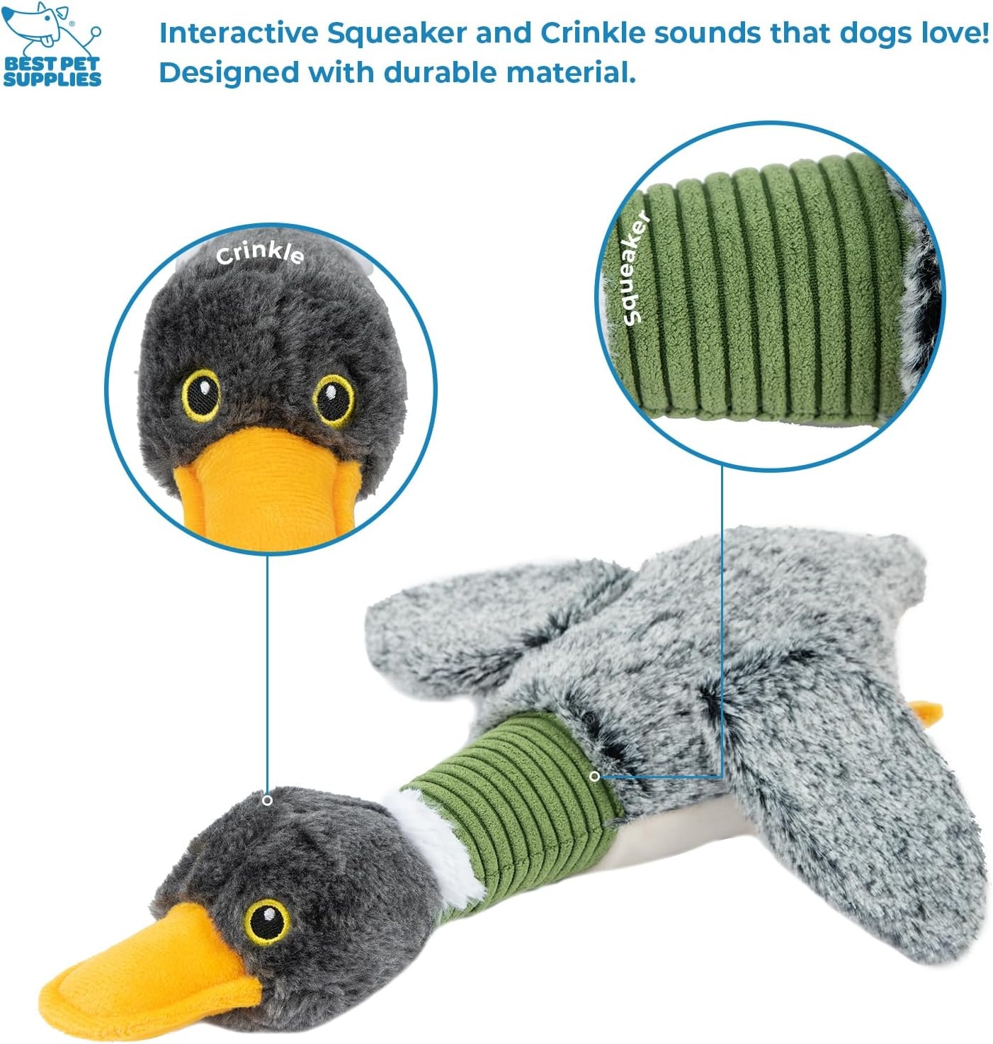 image:imageBest Pet Supplies Interactive Squeaky Dog Chew Toy Ideal Dog Toys for Chewers Small Medium amp Large Dogs and Fetch Lovers Crinkle Duck Blue LargeMallard Duck Wing Gray