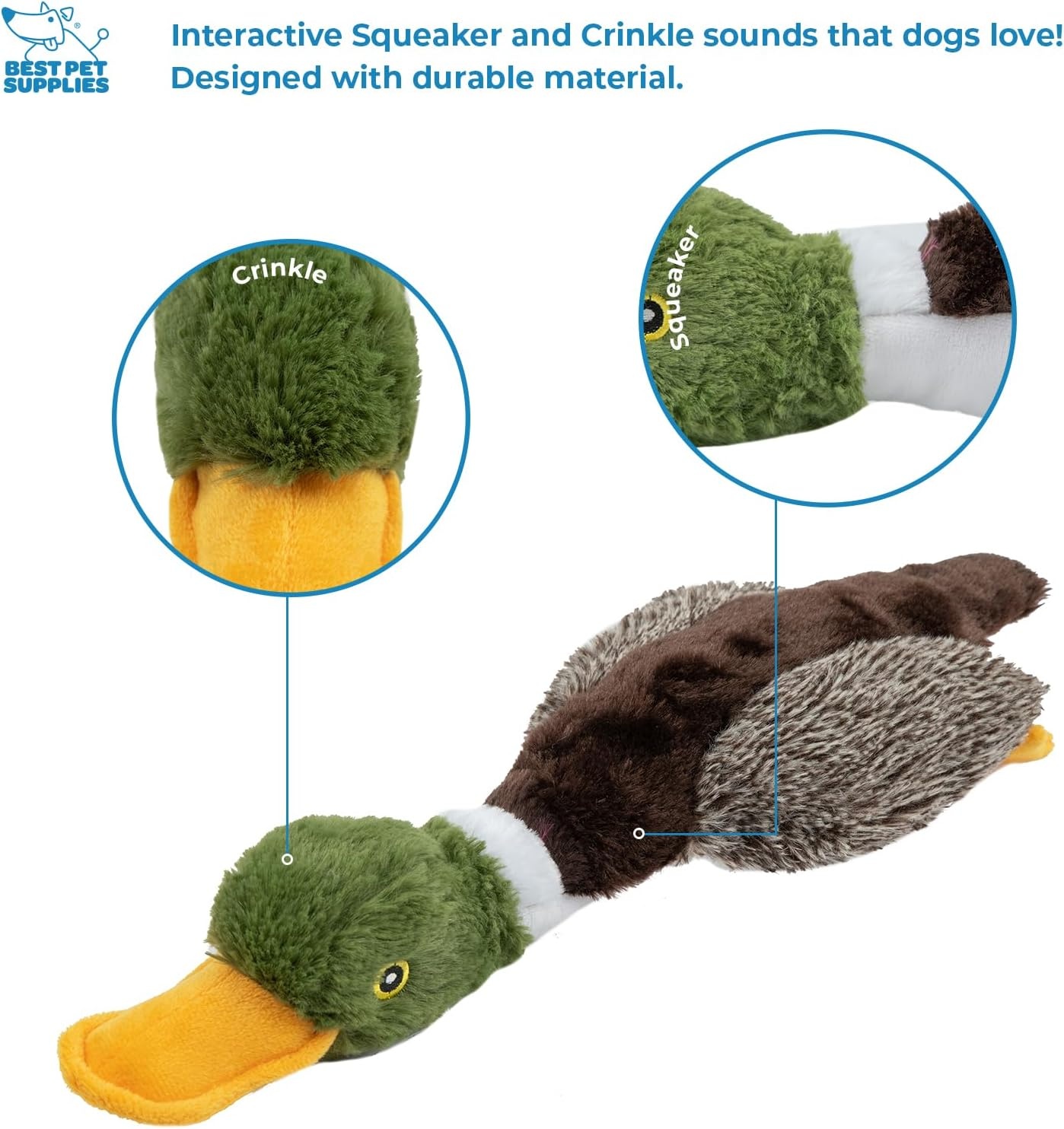 image:imageBest Pet Supplies Interactive Squeaky Dog Chew Toy Ideal Dog Toys for Chewers Small Medium amp Large Dogs and Fetch Lovers Crinkle Duck Blue LargeMallard Duck Gray Gray Brown