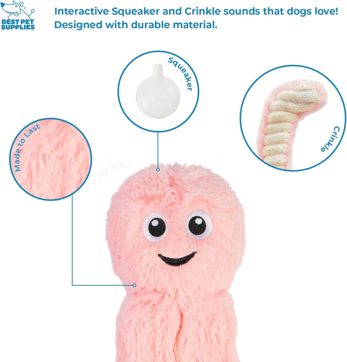 image:imageBest Pet Supplies Interactive Squeaky Dog Chew Toy Ideal Dog Toys for Chewers Small Medium amp Large Dogs and Fetch Lovers Crinkle Duck Blue LargeOctomutant Pink