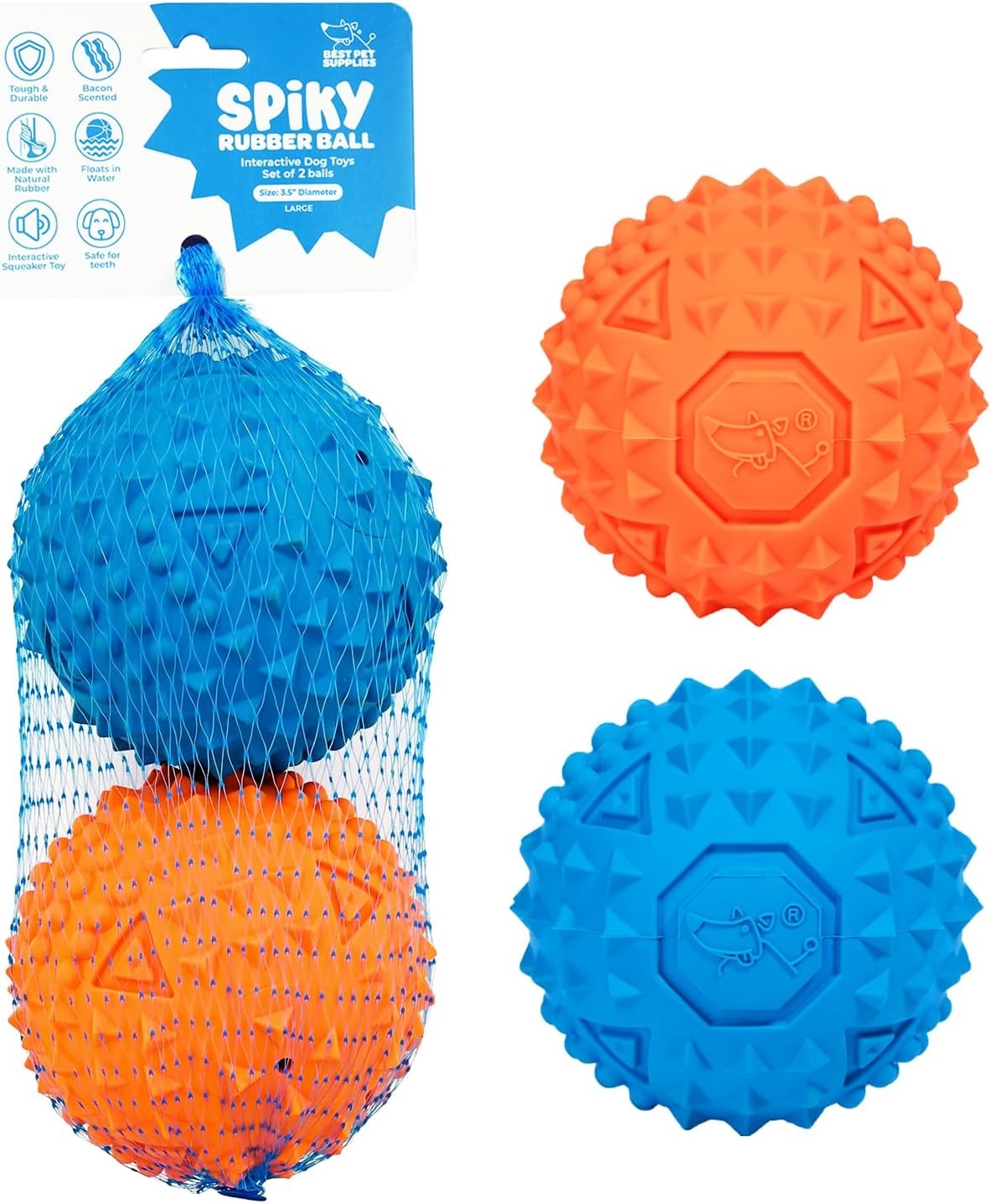 image:imageBest Pet Supplies Interactive Squeaky Dog Chew Toy Ideal Dog Toys for Chewers Small Medium amp Large Dogs and Fetch Lovers Crinkle Duck Blue LargeSpiky Ball Blue Orange
