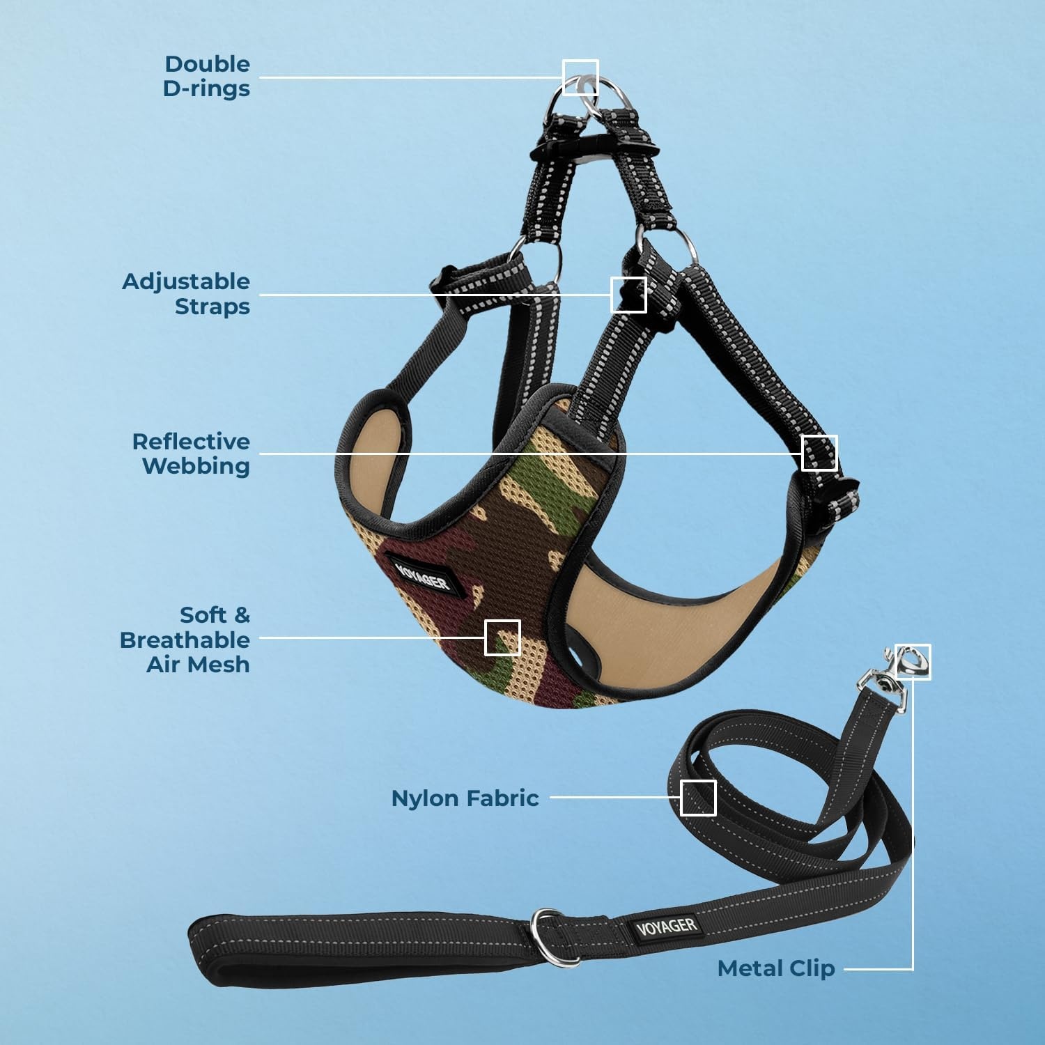 image:imageBest Pet Supplies Voyager Adjustable Stepin Flex Breathable Mesh Dog Harness for Small Medium Large Dogs Leash Set Army Base SHarness Leash Set Army Base