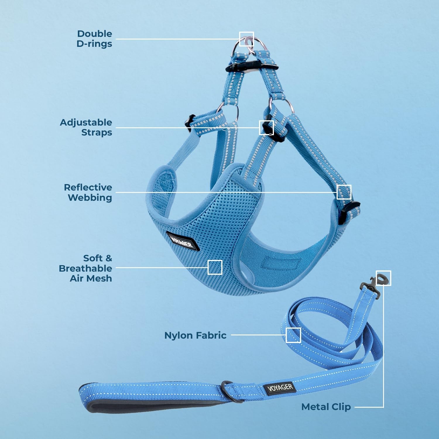 image:imageBest Pet Supplies Voyager Adjustable Stepin Flex Breathable Mesh Dog Harness for Small Medium Large Dogs Leash Set Army Base SHarness Leash Set Baby Blue
