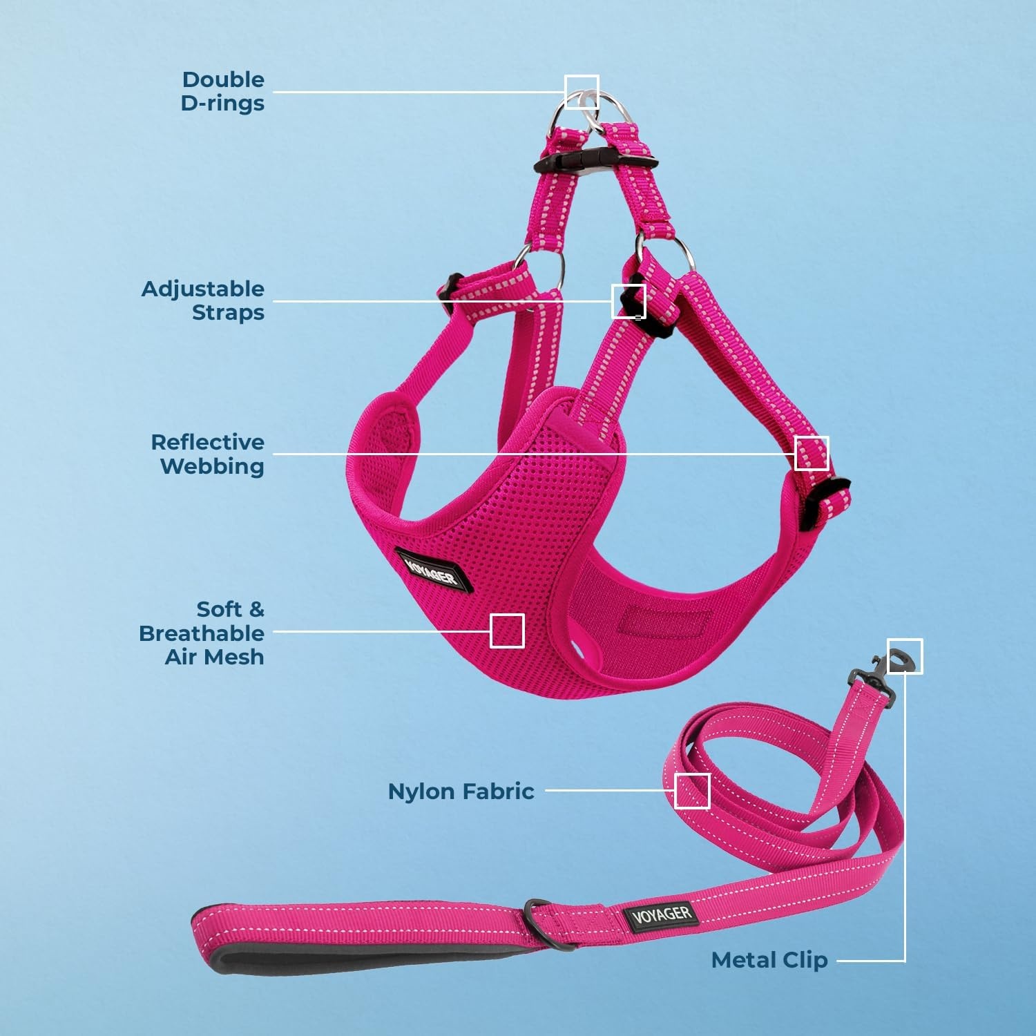 image:imageBest Pet Supplies Voyager Adjustable Stepin Flex Breathable Mesh Dog Harness for Small Medium Large Dogs Leash Set Army Base SHarness Leash Set Fuchsia