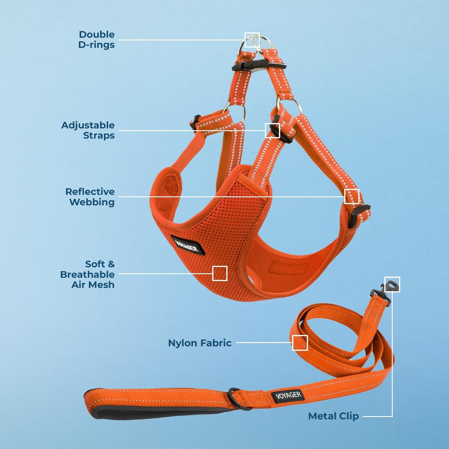 image:imageBest Pet Supplies Voyager Adjustable Stepin Flex Breathable Mesh Dog Harness for Small Medium Large Dogs Leash Set Army Base SHarness Leash Set Orange