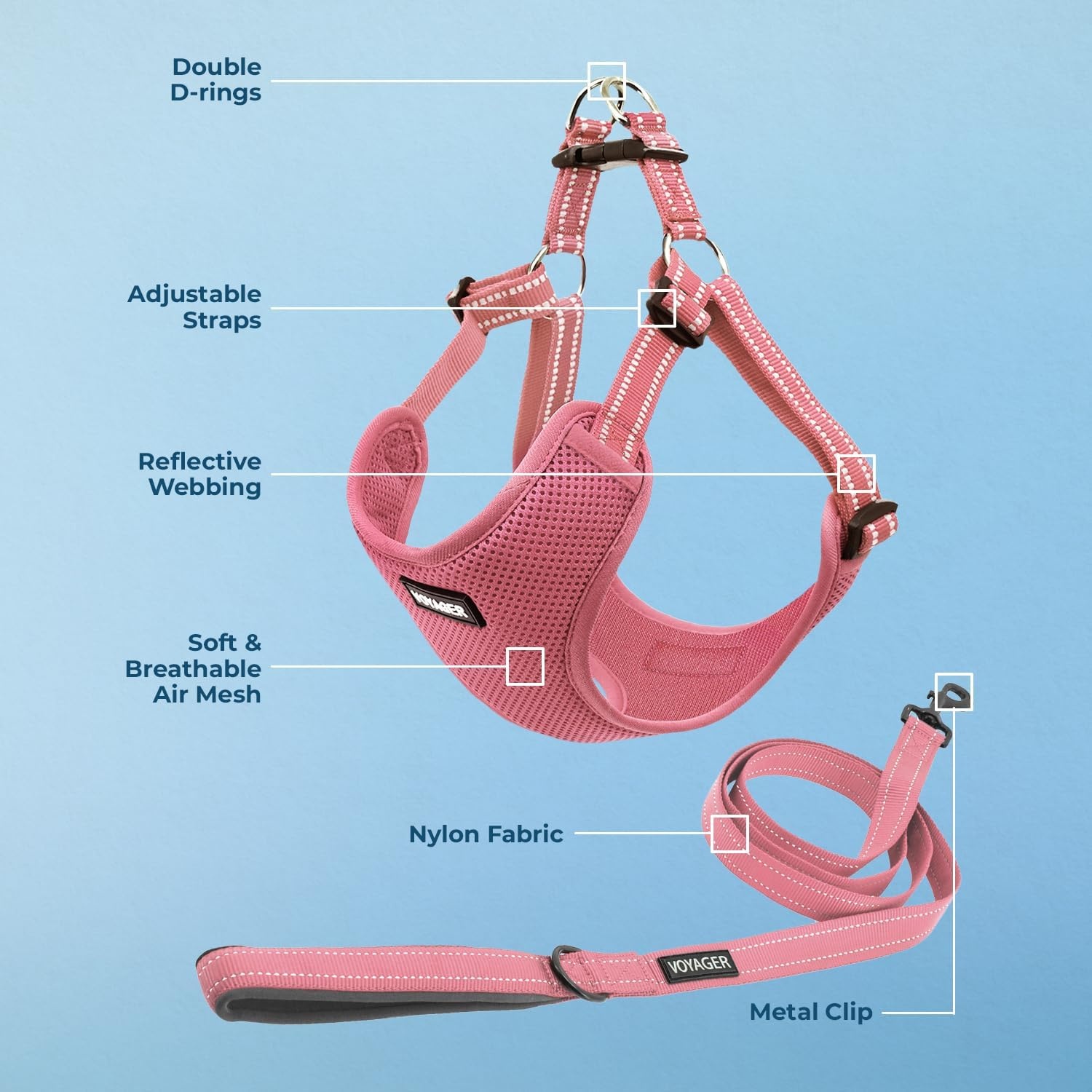 image:imageBest Pet Supplies Voyager Adjustable Stepin Flex Breathable Mesh Dog Harness for Small Medium Large Dogs Leash Set Army Base SHarness Leash Set Pink