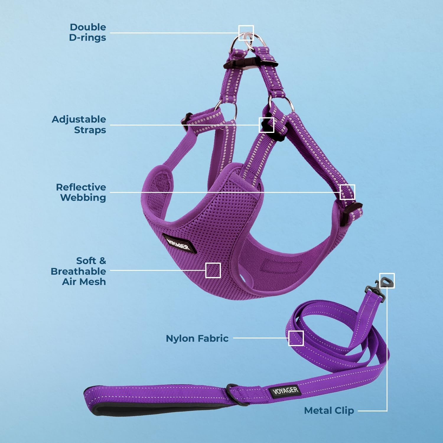 image:imageBest Pet Supplies Voyager Adjustable Stepin Flex Breathable Mesh Dog Harness for Small Medium Large Dogs Leash Set Army Base SHarness Leash Set Purple
