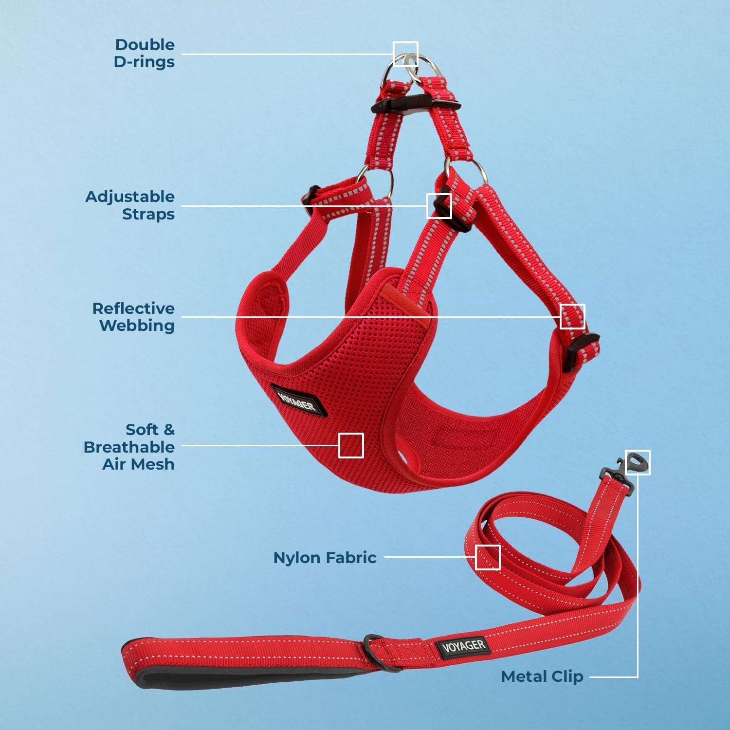 image:imageBest Pet Supplies Voyager Adjustable Stepin Flex Breathable Mesh Dog Harness for Small Medium Large Dogs Leash Set Army Base SHarness Leash Set Red