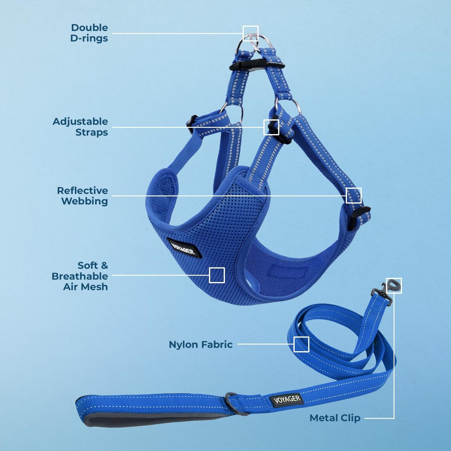 image:imageBest Pet Supplies Voyager Adjustable Stepin Flex Breathable Mesh Dog Harness for Small Medium Large Dogs Leash Set Army Base SHarness Leash Set Royal Blue