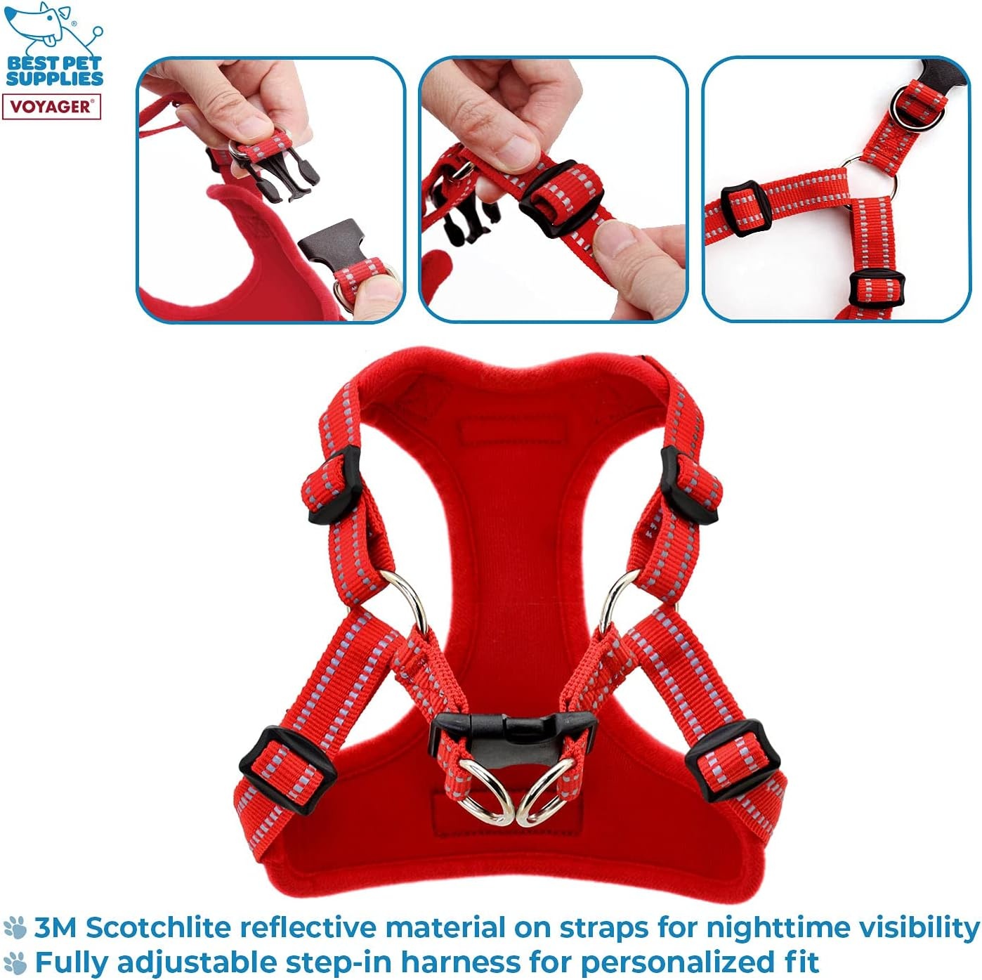 image:imageBest Pet Supplies Voyager Adjustable Stepin Flex Breathable Mesh Dog Harness for Small Medium Large Dogs Leash Set Army Base SHarness Red