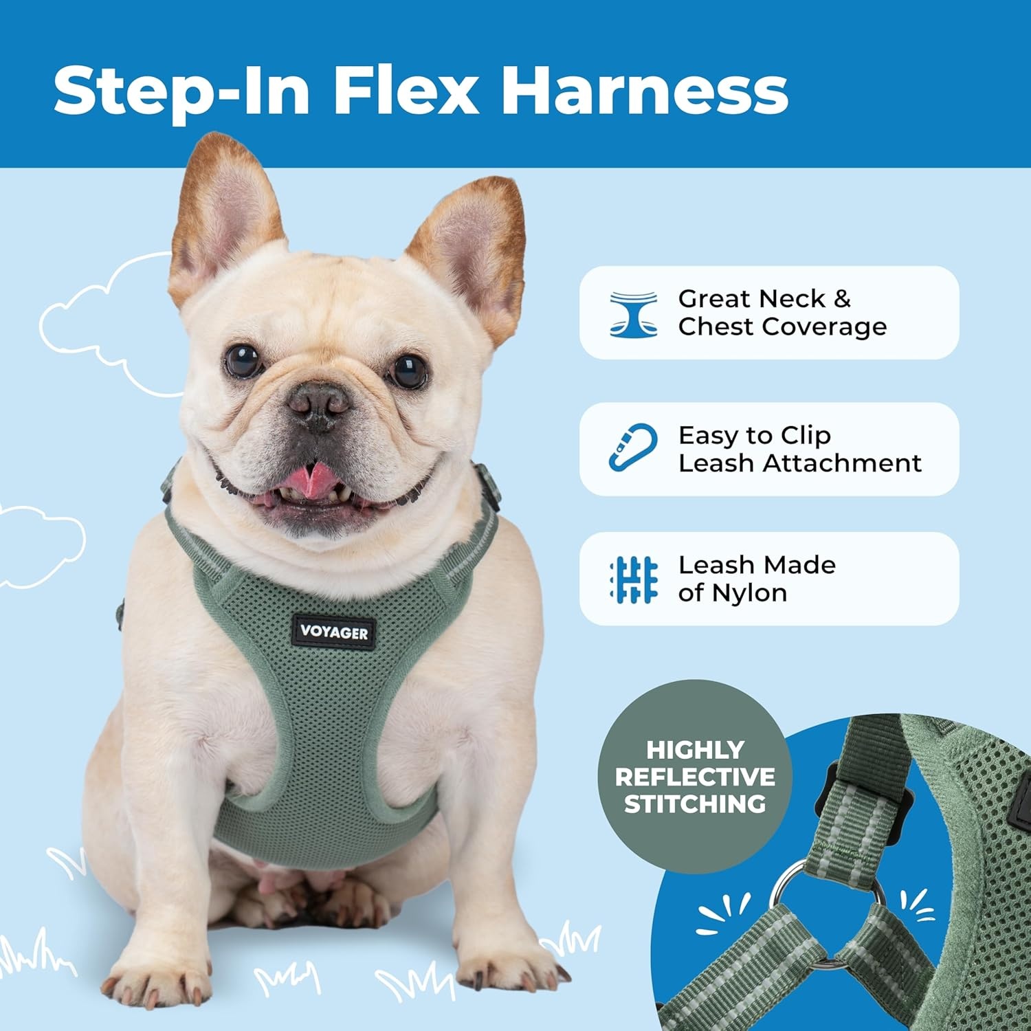 image:imageBest Pet Supplies Voyager Adjustable Stepin Flex Breathable Mesh Dog Harness for Small Medium Large Dogs Leash Set Army Base SMoss Green