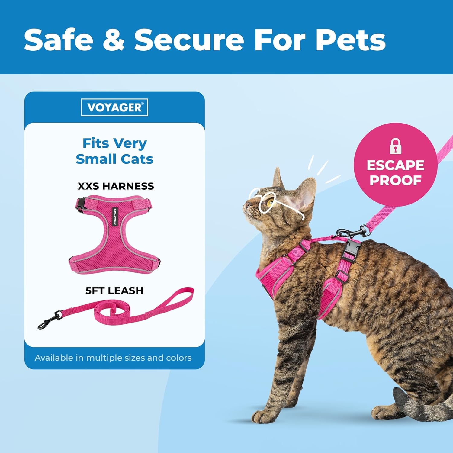 image:imageVoyager EscapeProof Stepin Lock Cat Harness amp 5ft NeopreneHandle Leash Set AllWeather Mesh with Reflective Stitching for Small to Large Cats by Best Pet Supplies Lavender 327 XXSFuchsia 327