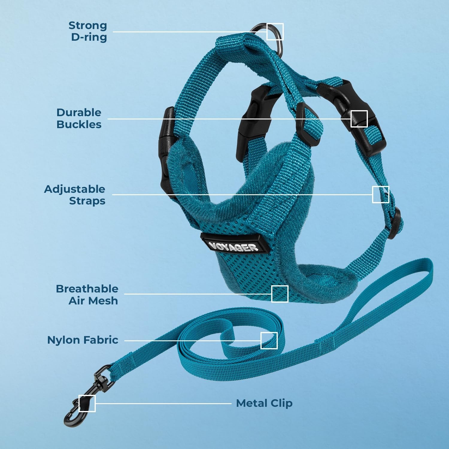 image:imageVoyager EscapeProof Stepin Lock Cat Harness amp 5ft NeopreneHandle Leash Set AllWeather Mesh with Reflective Stitching for Small to Large Cats by Best Pet Supplies Lavender 327 XXSHarness Leash Set Turquoise