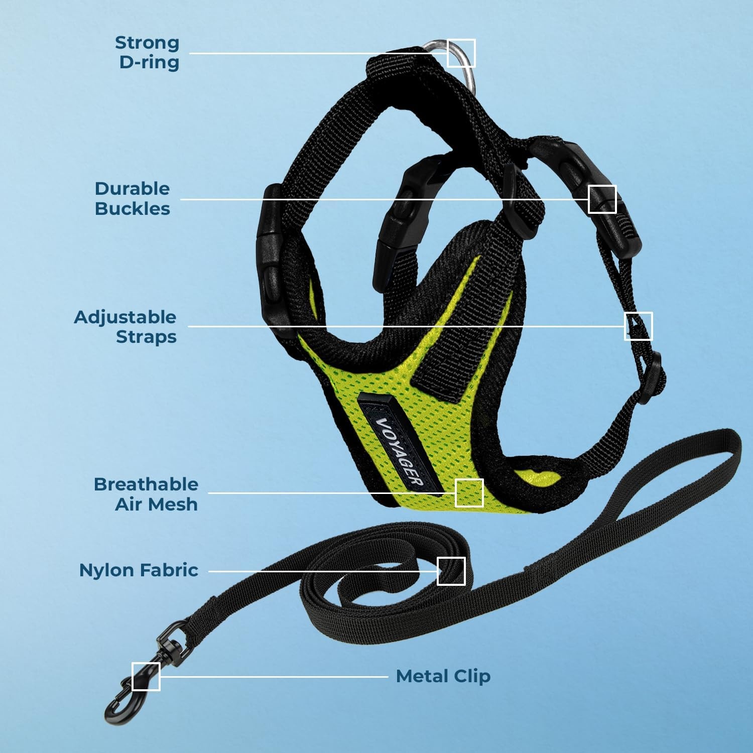 image:imageVoyager EscapeProof Stepin Lock Cat Harness amp 5ft NeopreneHandle Leash Set AllWeather Mesh with Reflective Stitching for Small to Large Cats by Best Pet Supplies Lavender 327 XXSHarness Leash Set Lime GreenBlack Trim